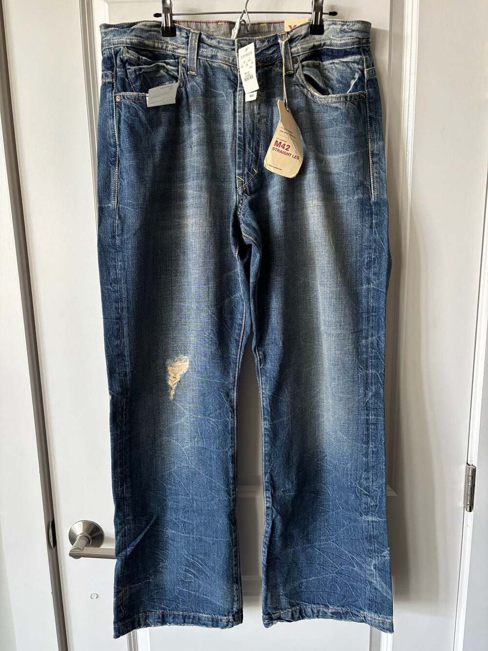 Gap X2 Straight Leg Jeans Size 34W x 32L Distressed Blue - NWT